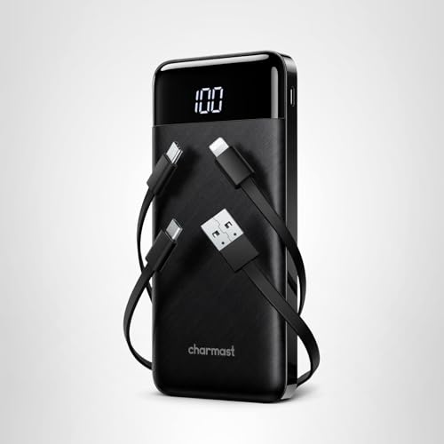 Slim 10000mAh Power Bank with Built-in Cables