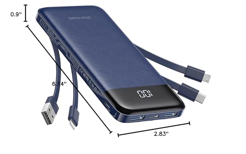 Slim 10000mAh Power Bank with Built-in Cables