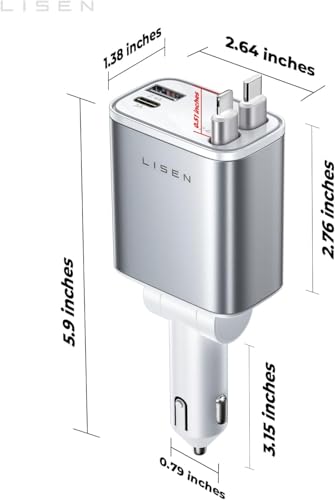 LISEN Retractable Car Charger, Gifts for Him Her, 84W Car Adapter USB C Fast Charger