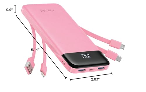 Slim 10000mAh Power Bank with Built-in Cables
