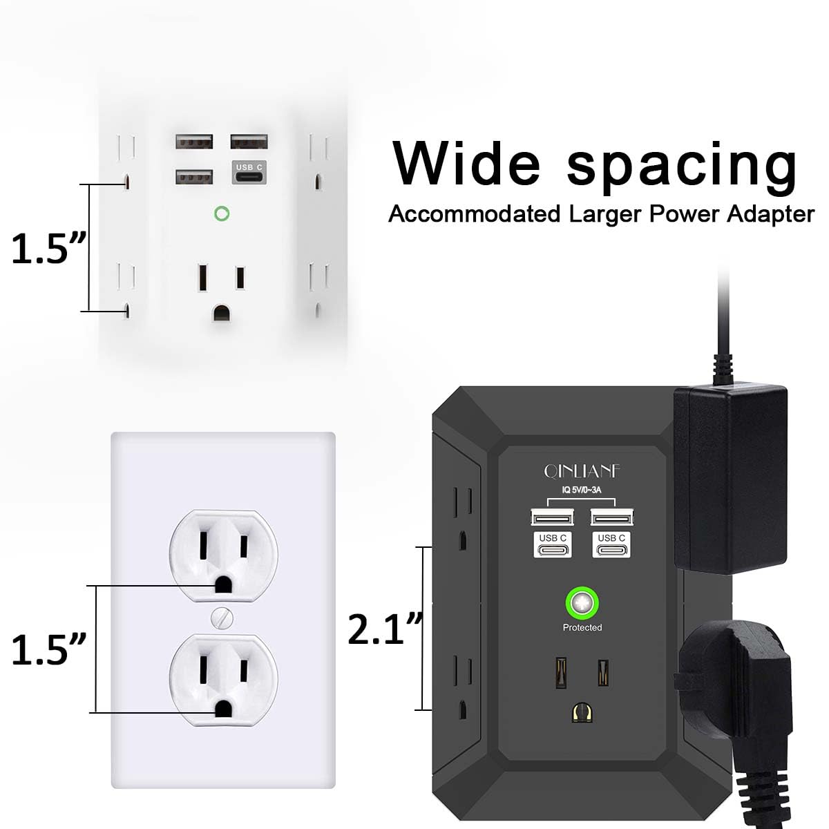 Wall Outlet Extender with USB &amp; Surge Protection