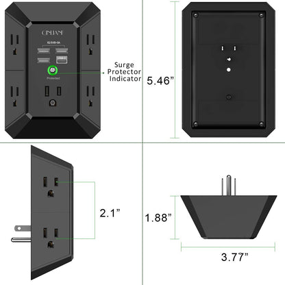 Wall Outlet Extender with USB &amp; Surge Protection
