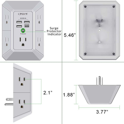 Wall Outlet Extender with USB &amp; Surge Protection