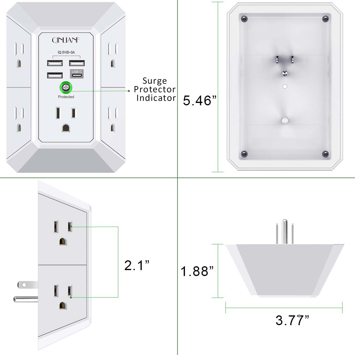 Wall Outlet Extender with USB &amp; Surge Protection