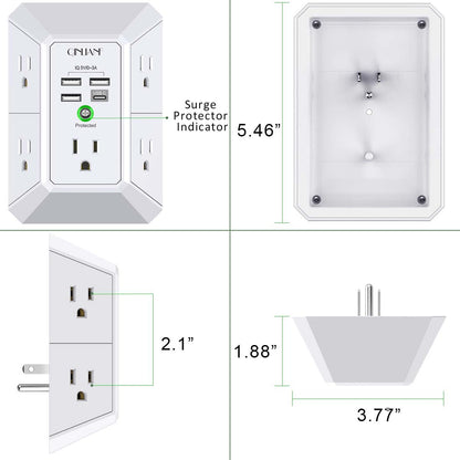Wall Outlet Extender with USB &amp; Surge Protection