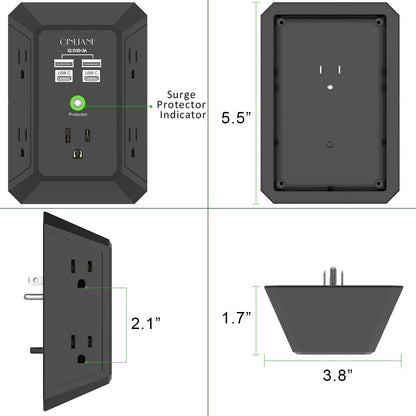 Wall Outlet Extender with USB &amp; Surge Protection