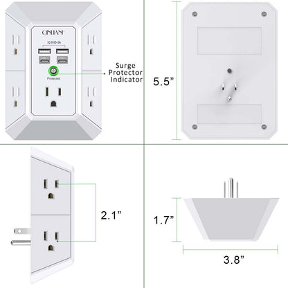Wall Outlet Extender with USB &amp; Surge Protection