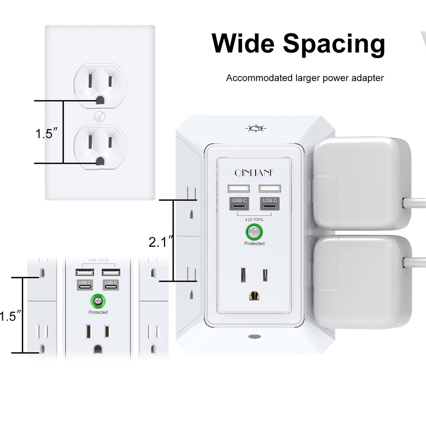 Wall Outlet Extender with USB &amp; Surge Protection