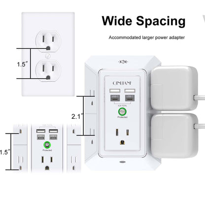 Wall Outlet Extender with USB &amp; Surge Protection
