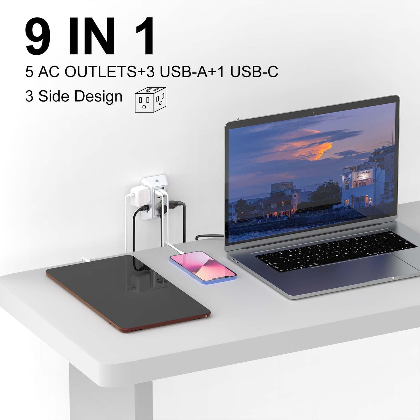 Wall Outlet Extender with USB &amp; Surge Protection