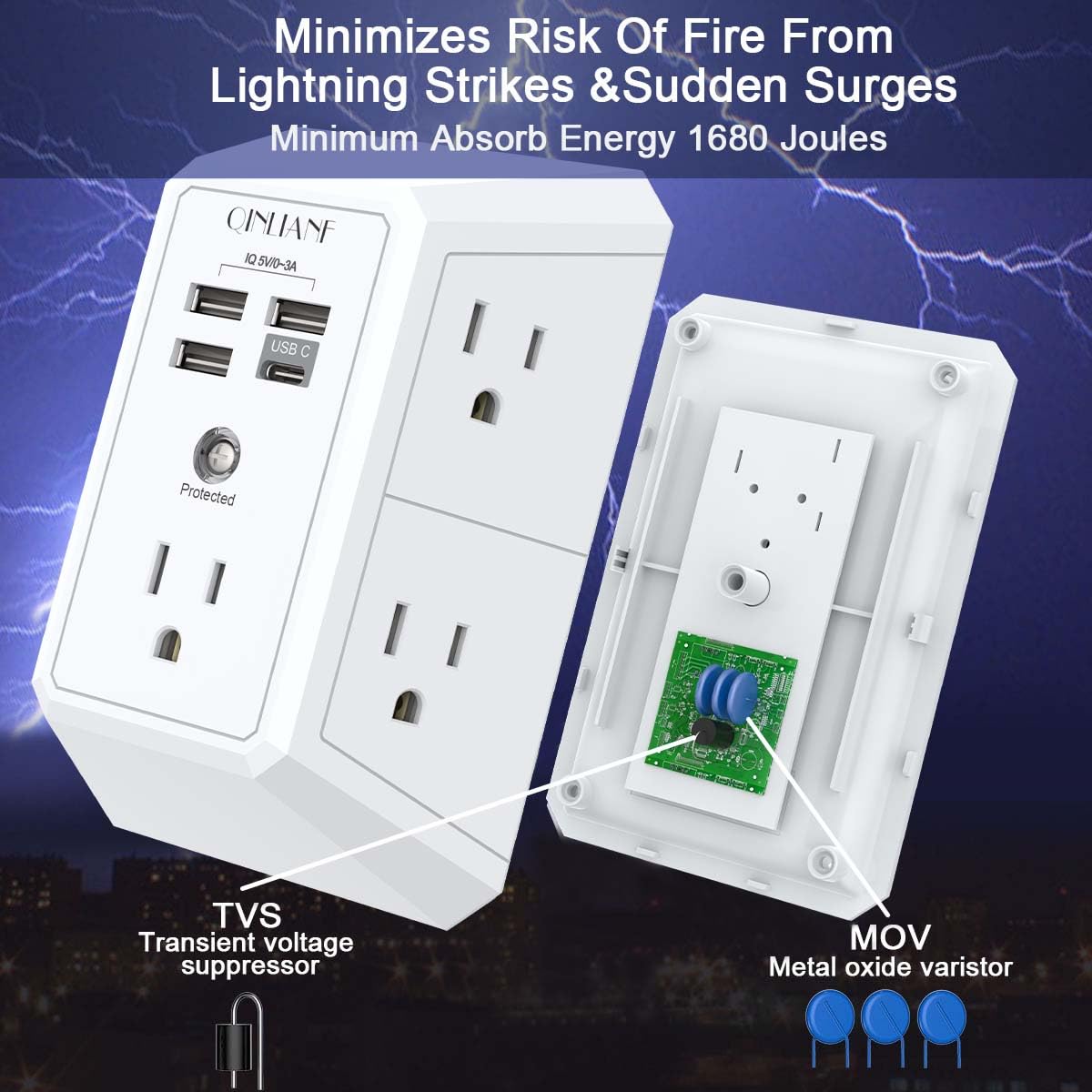 Wall Outlet Extender with USB &amp; Surge Protection