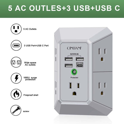 Wall Outlet Extender with USB &amp; Surge Protection