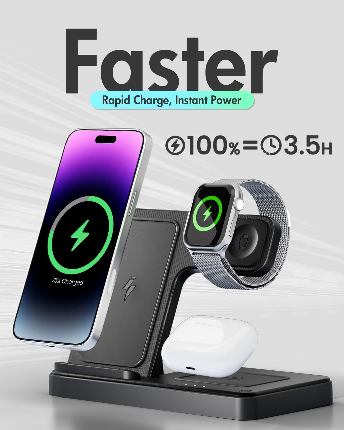 Wireless Phone Charging Station: 3 in 1 Charger Stand Multiple Devices