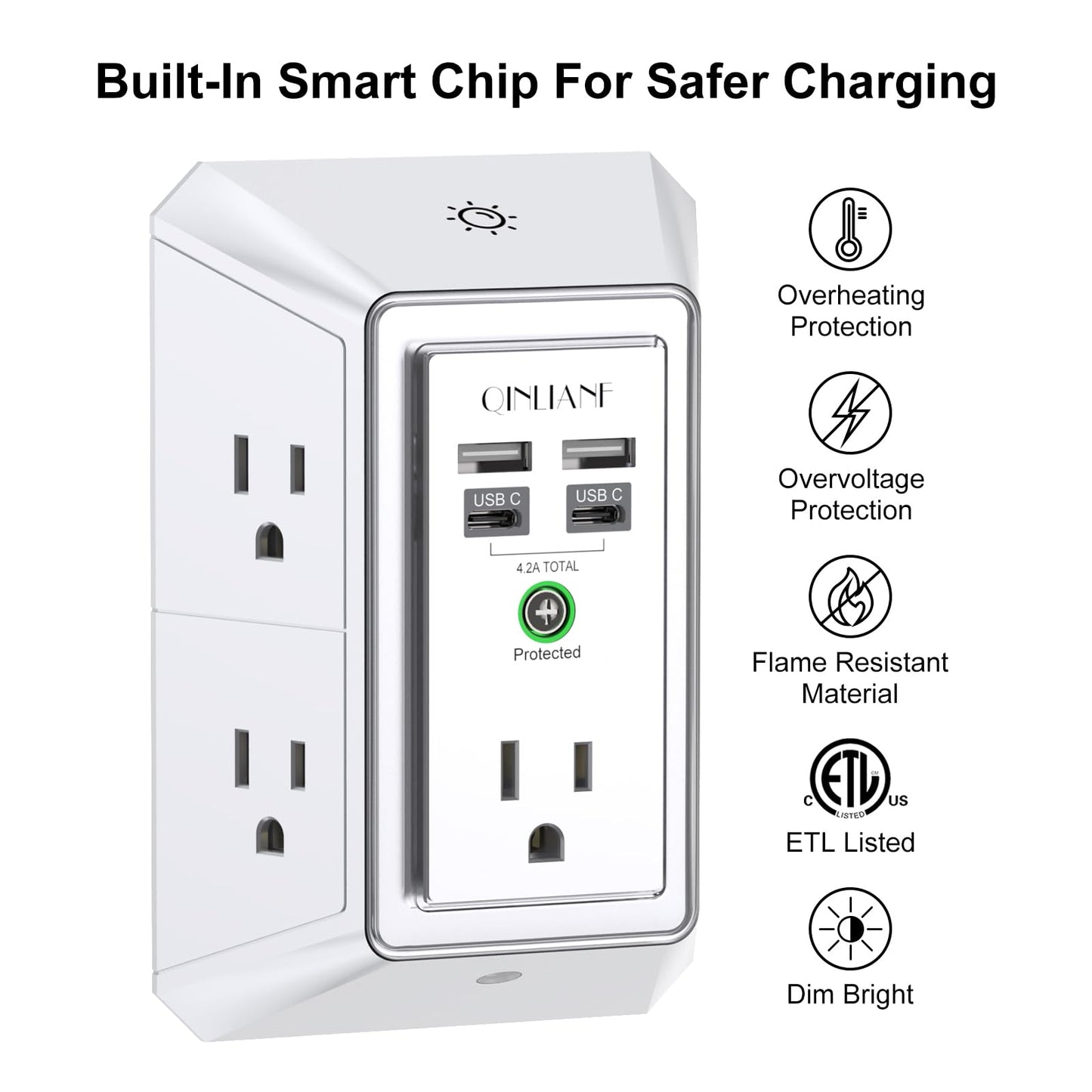 Wall Outlet Extender with USB &amp; Surge Protection