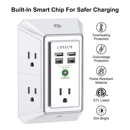 Wall Outlet Extender with USB &amp; Surge Protection