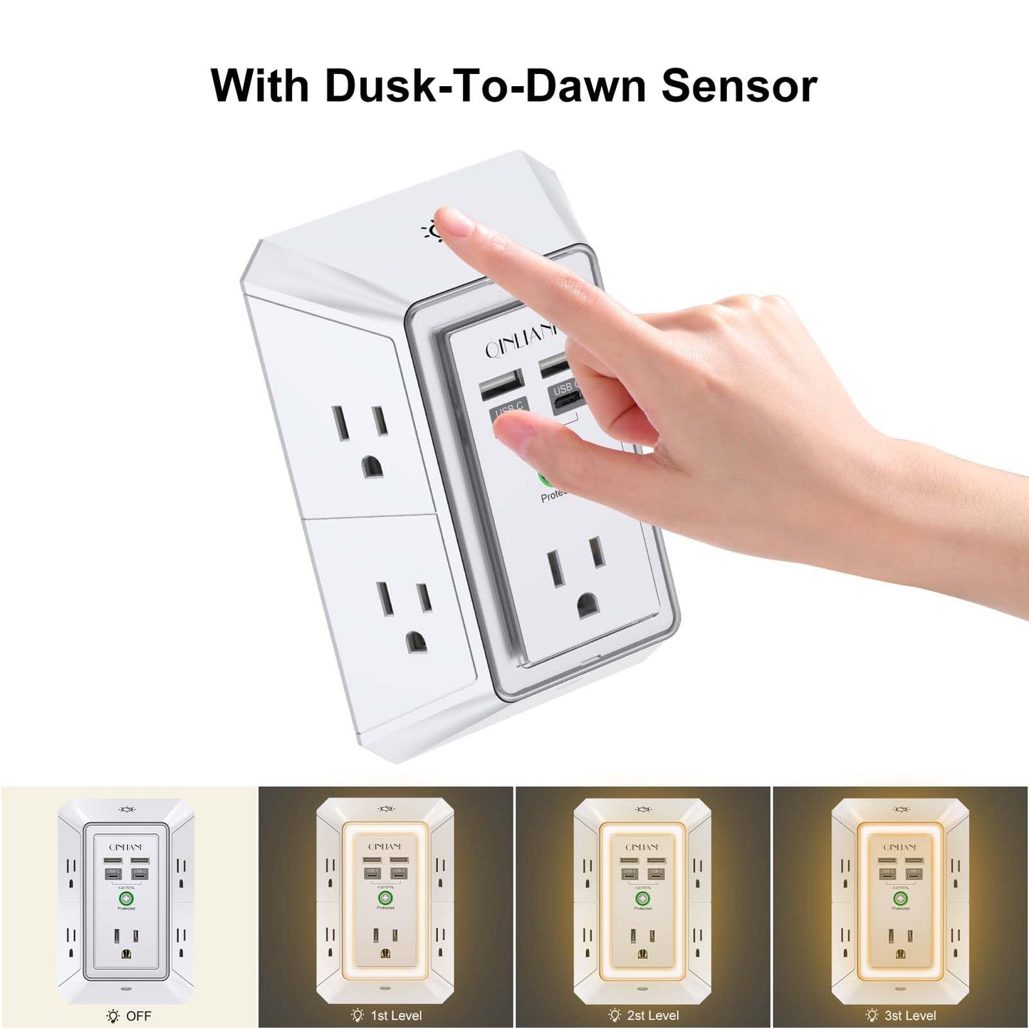 Wall Outlet Extender with USB &amp; Surge Protection