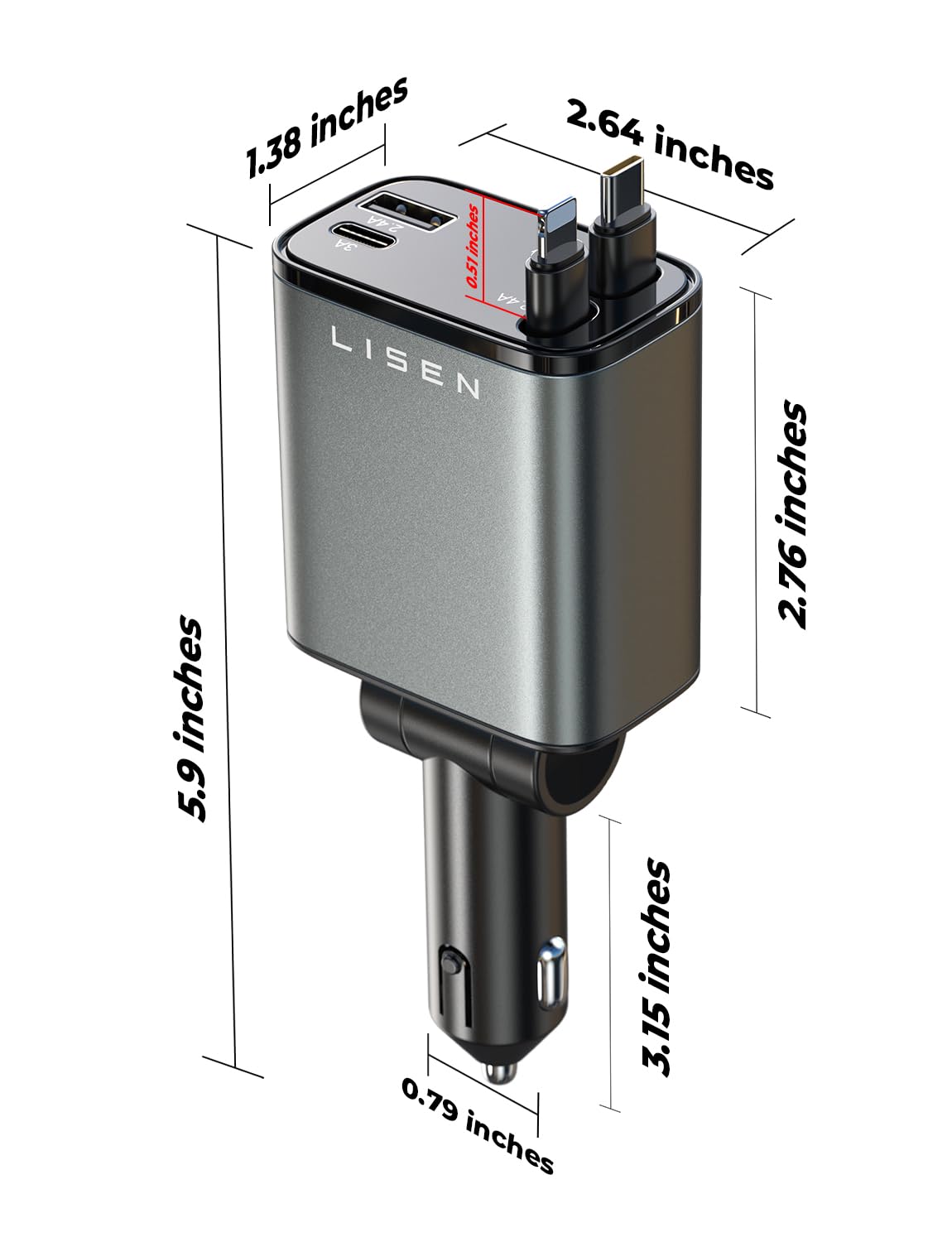 LISEN Retractable Car Charger, Gifts for Him Her, 84W Car Adapter USB C Fast Charger