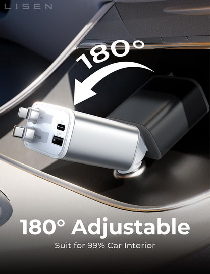LISEN Retractable Car Charger, Gifts for Him Her, 84W Car Adapter USB C Fast Charger