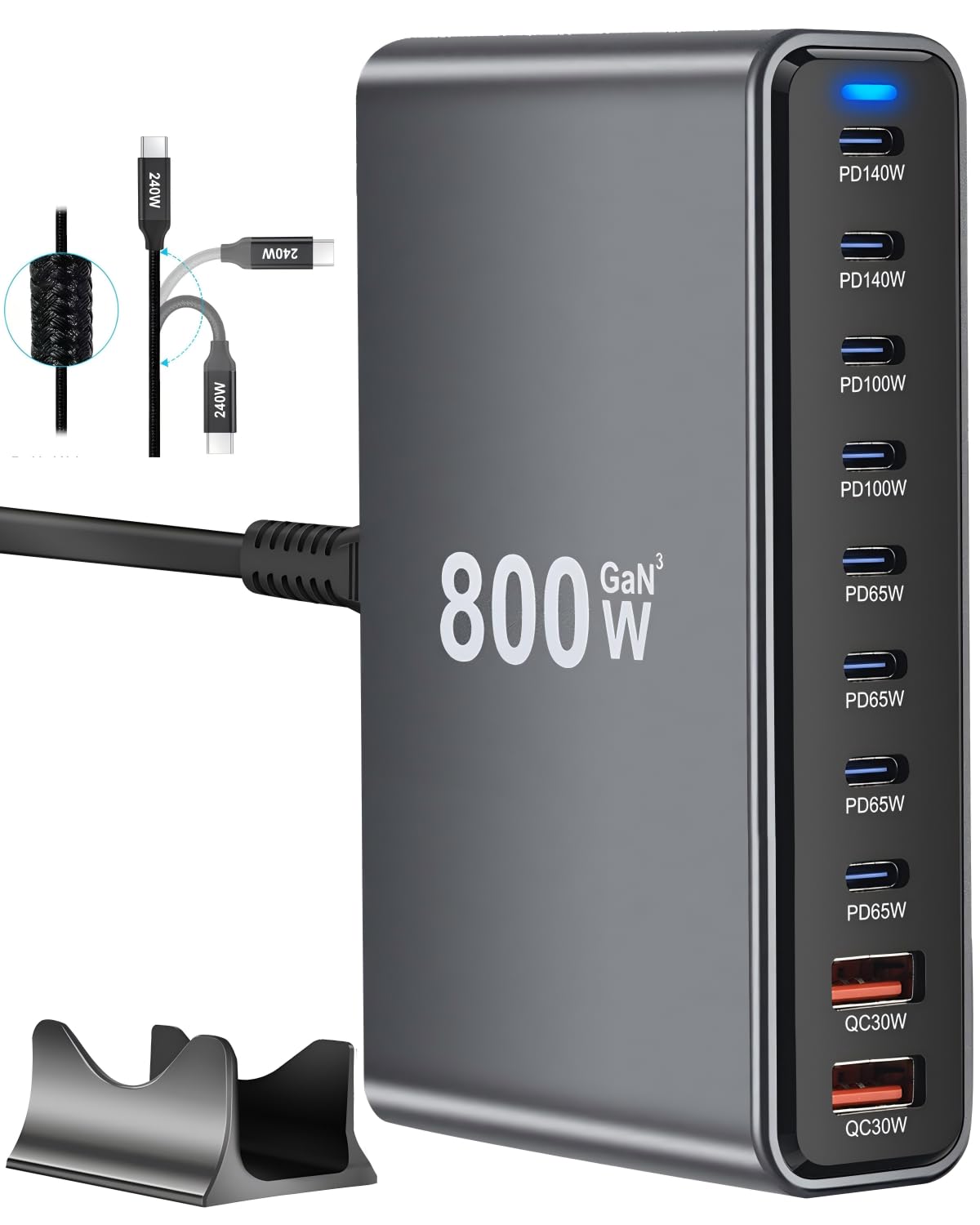 800W+A 240W Fast Charging Cable Braided NylonBlack