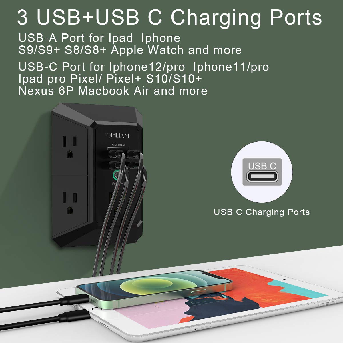 Wall Outlet Extender with USB &amp; Surge Protection