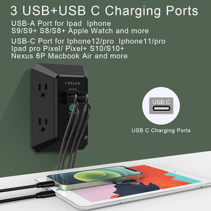 Wall Outlet Extender with USB &amp; Surge Protection