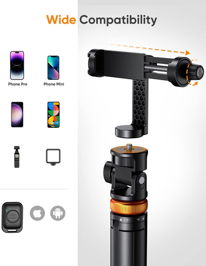 EUCOS 62" Phone Tripod, Tripod for Phone & Selfie Stick with Remote