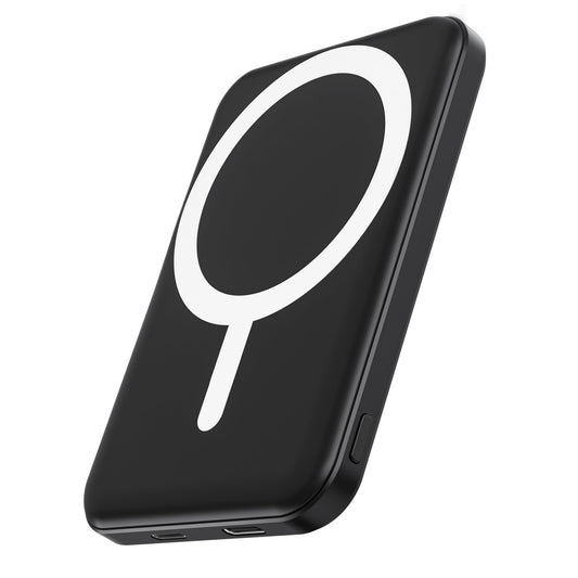 podoru for Magsafe Battery Pack, 5000mAh Magnetic Power Bank with Type-C Cable 20W PD Fast Charging Lighting Input Wireless Portable Charger for iPhone 17/16/15/14/13/12/ All Series-Black