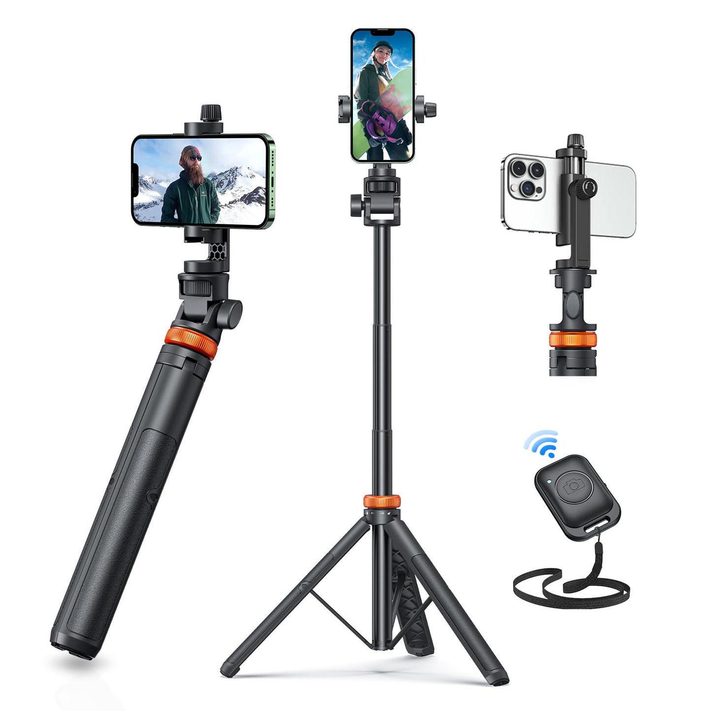 EUCOS 62" Phone Tripod, Tripod for Phone & Selfie Stick with Remote