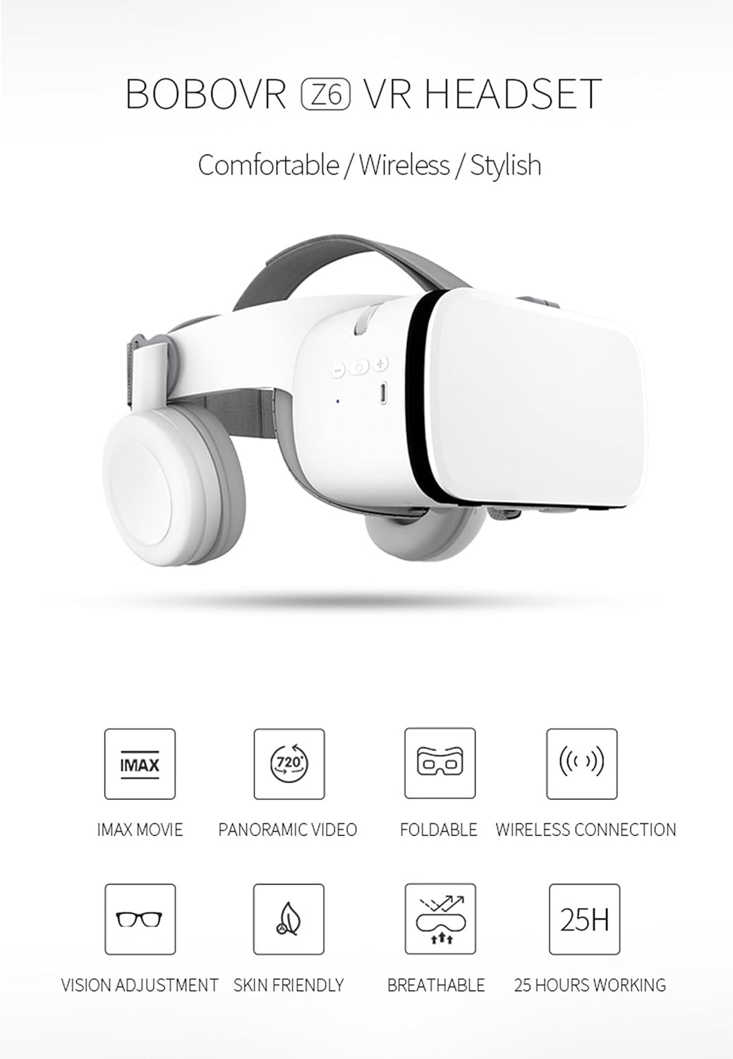VR Headset for Phone, Virtual Reality Glasses with Headphones