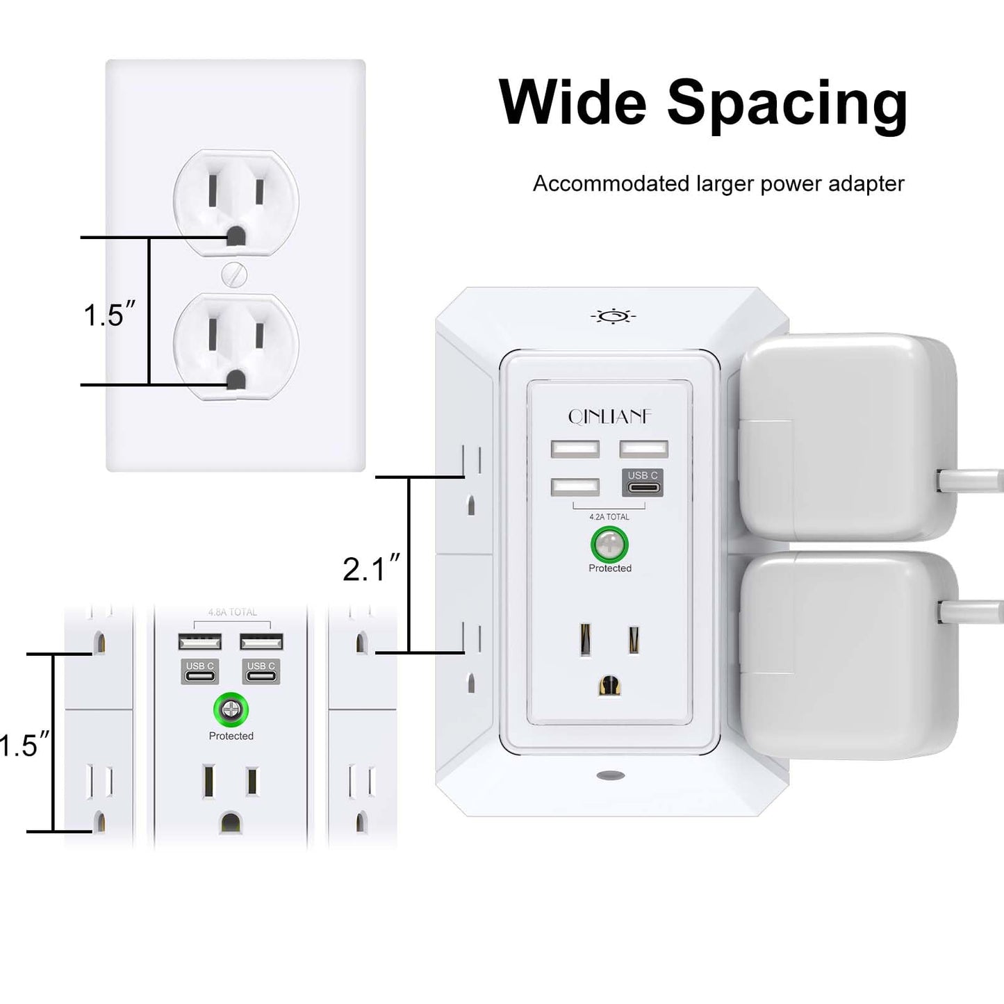 Wall Outlet Extender with USB &amp; Surge Protection