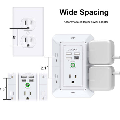 Wall Outlet Extender with USB &amp; Surge Protection