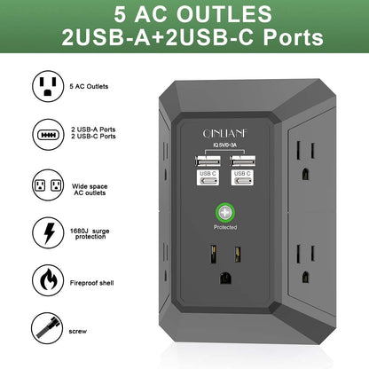 Wall Outlet Extender with USB &amp; Surge Protection