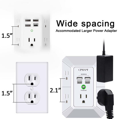 Wall Outlet Extender with USB &amp; Surge Protection