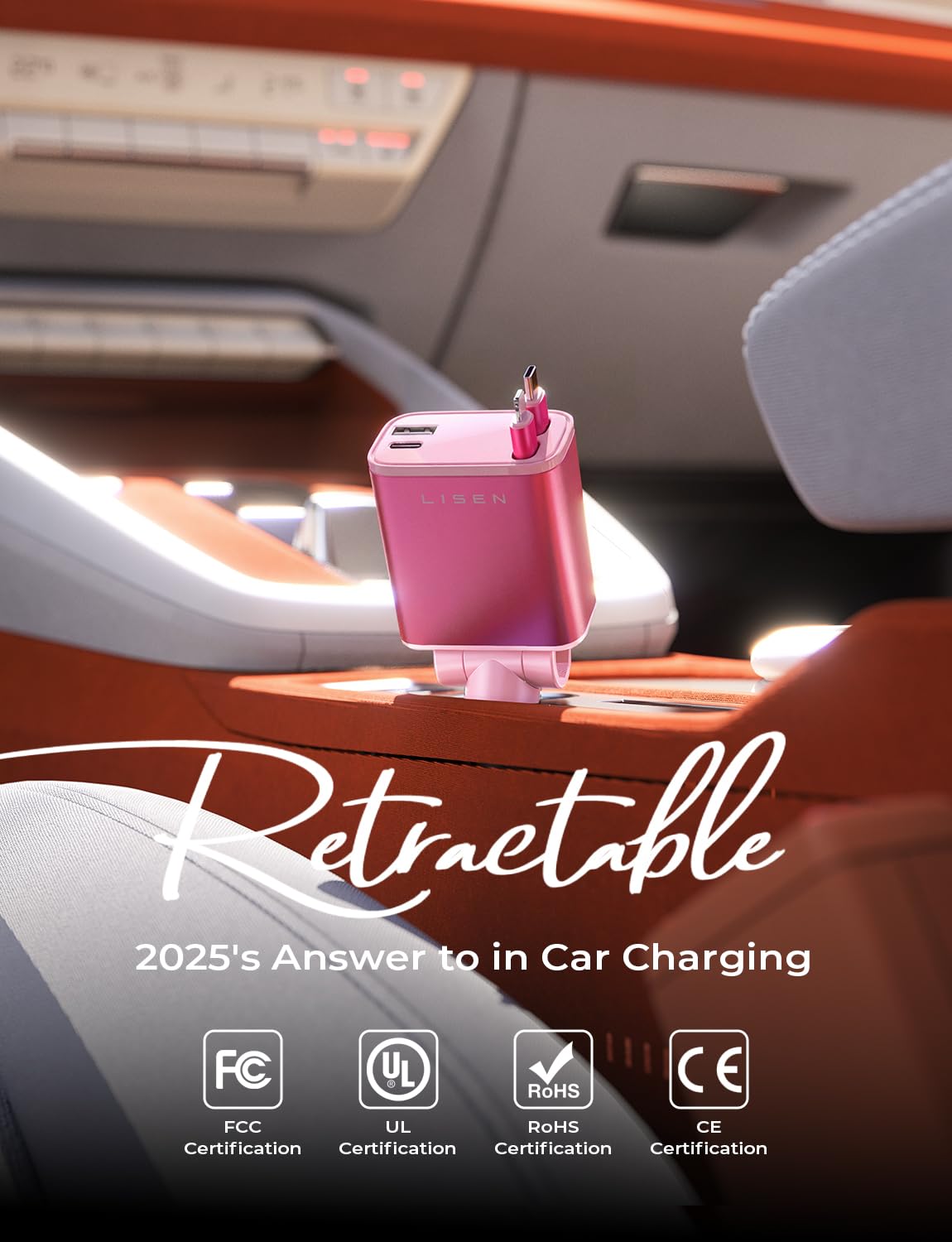 LISEN Retractable Car Charger, Gifts for Him Her, 84W Car Adapter USB C Fast Charger