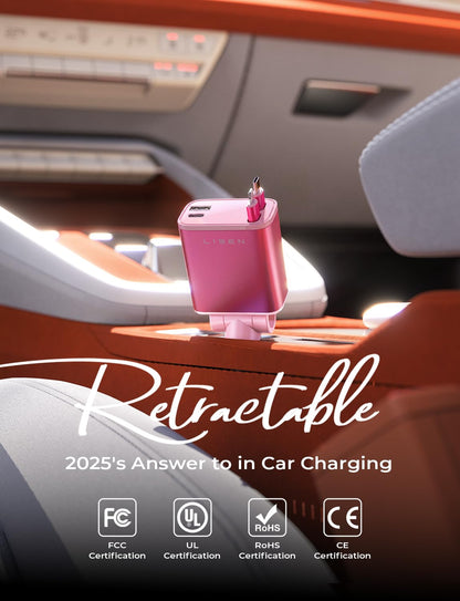 LISEN Retractable Car Charger, Gifts for Him Her, 84W Car Adapter USB C Fast Charger