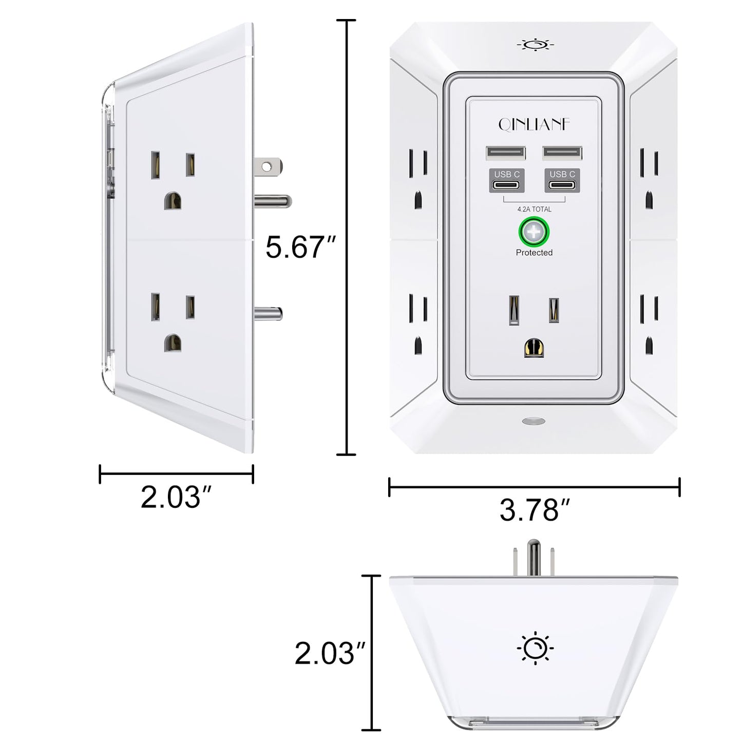Wall Outlet Extender with USB &amp; Surge Protection