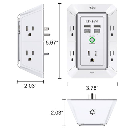 Wall Outlet Extender with USB &amp; Surge Protection