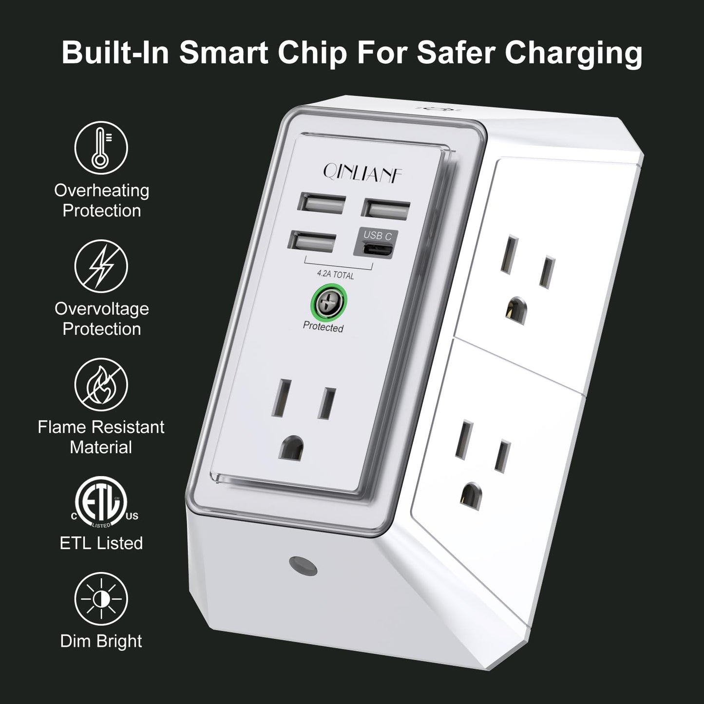 Wall Outlet Extender with USB &amp; Surge Protection