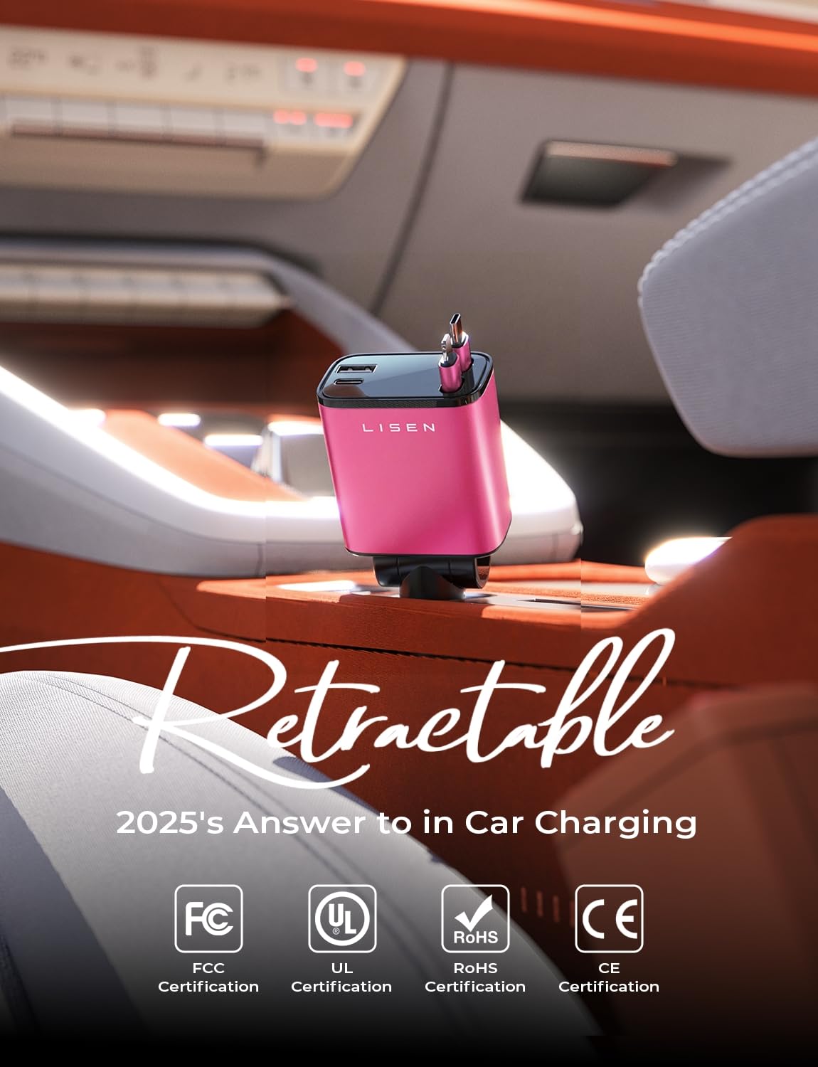 LISEN Retractable Car Charger, Gifts for Him Her, 84W Car Adapter USB C Fast Charger