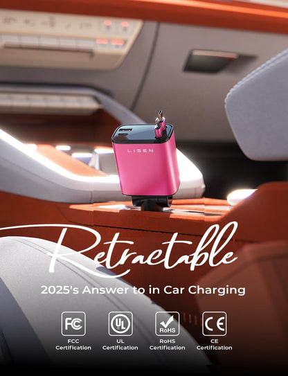 LISEN Retractable Car Charger, Gifts for Him Her, 84W Car Adapter USB C Fast Charger
