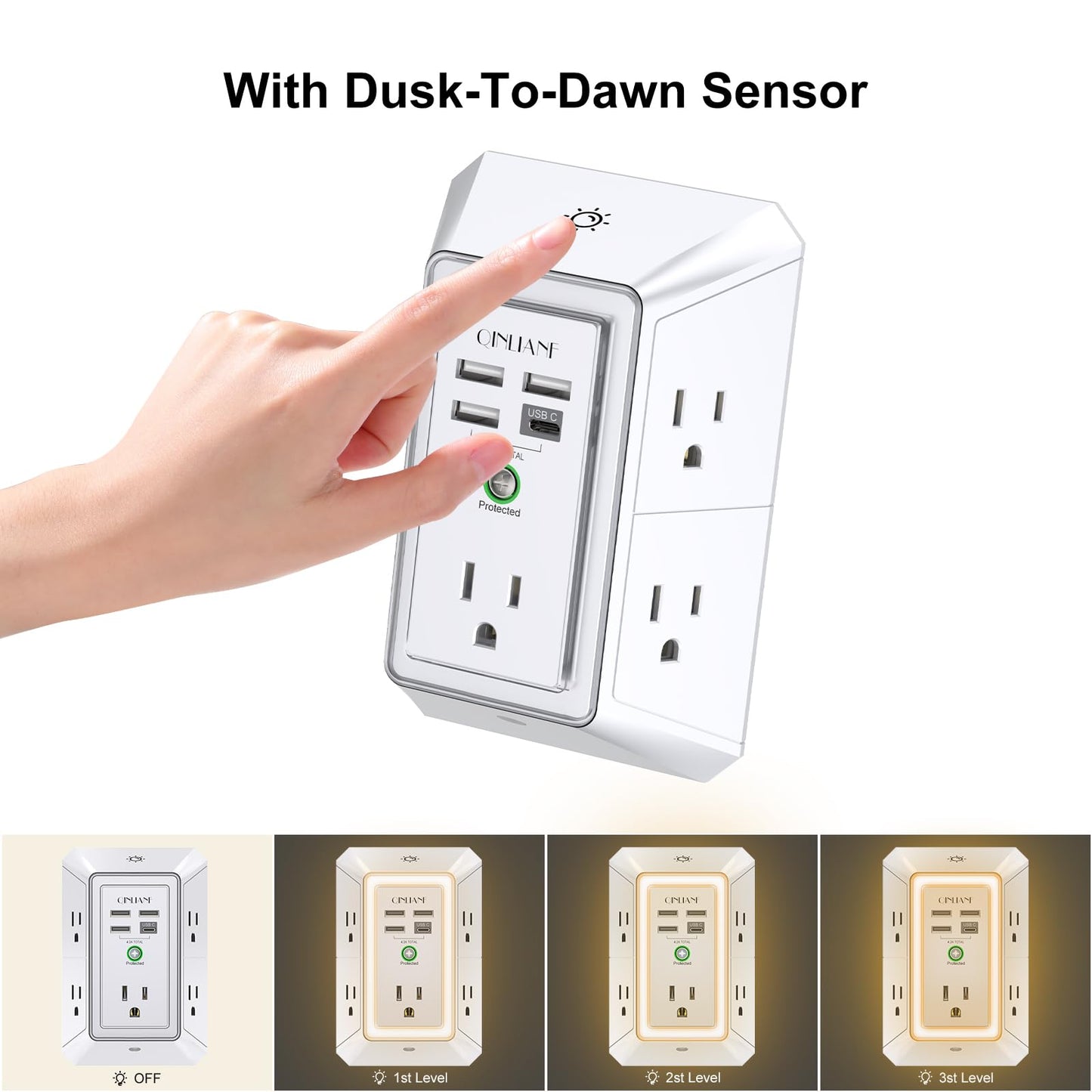 Wall Outlet Extender with USB &amp; Surge Protection