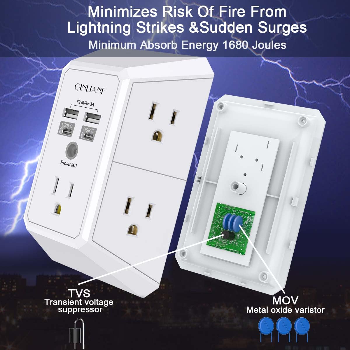 Wall Outlet Extender with USB &amp; Surge Protection