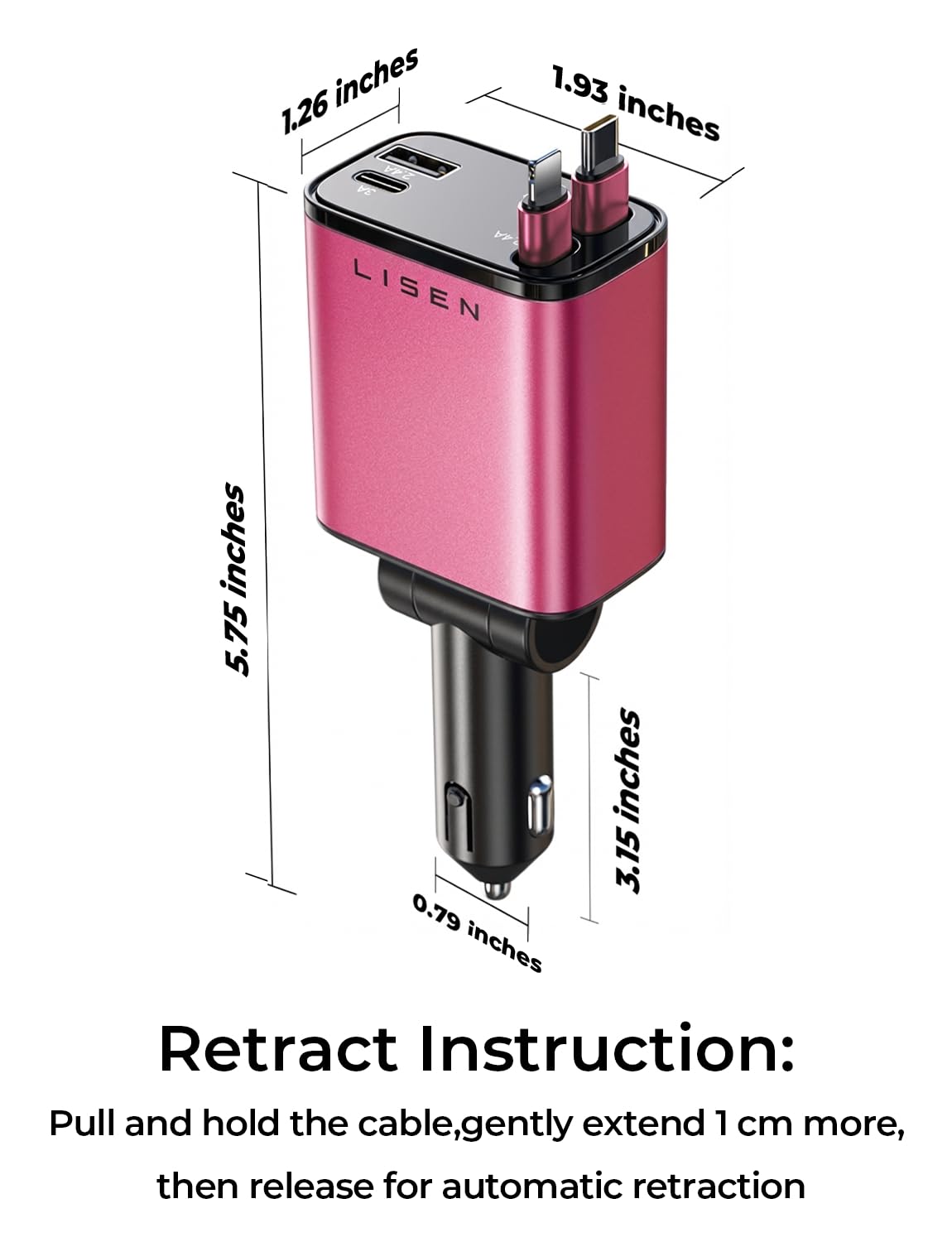 LISEN Retractable Car Charger, Gifts for Him Her, 84W Car Adapter USB C Fast Charger