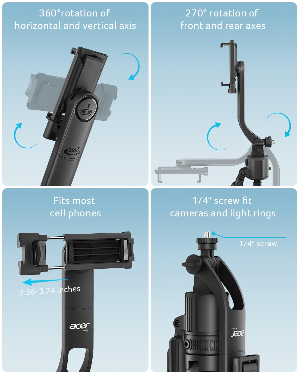 360° AI Face Tracking Tripod with Ring Light