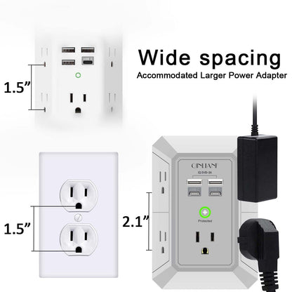 Wall Outlet Extender with USB &amp; Surge Protection