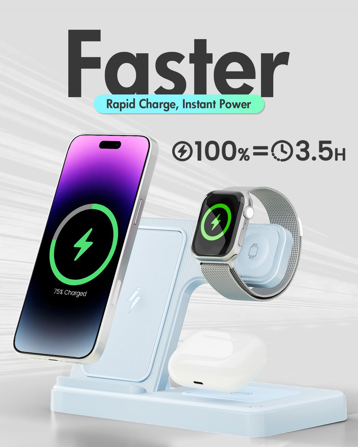 Wireless Phone Charging Station: 3 in 1 Charger Stand Multiple Devices