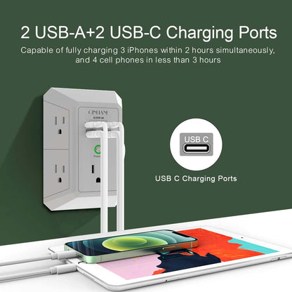 Wall Outlet Extender with USB &amp; Surge Protection