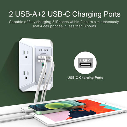 Wall Outlet Extender with USB &amp; Surge Protection