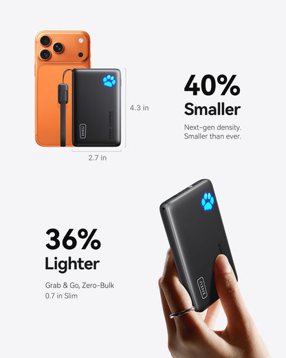 INIU Portable Charger, Ultra Slim 45W Fast Charging with Attached USB C Cable