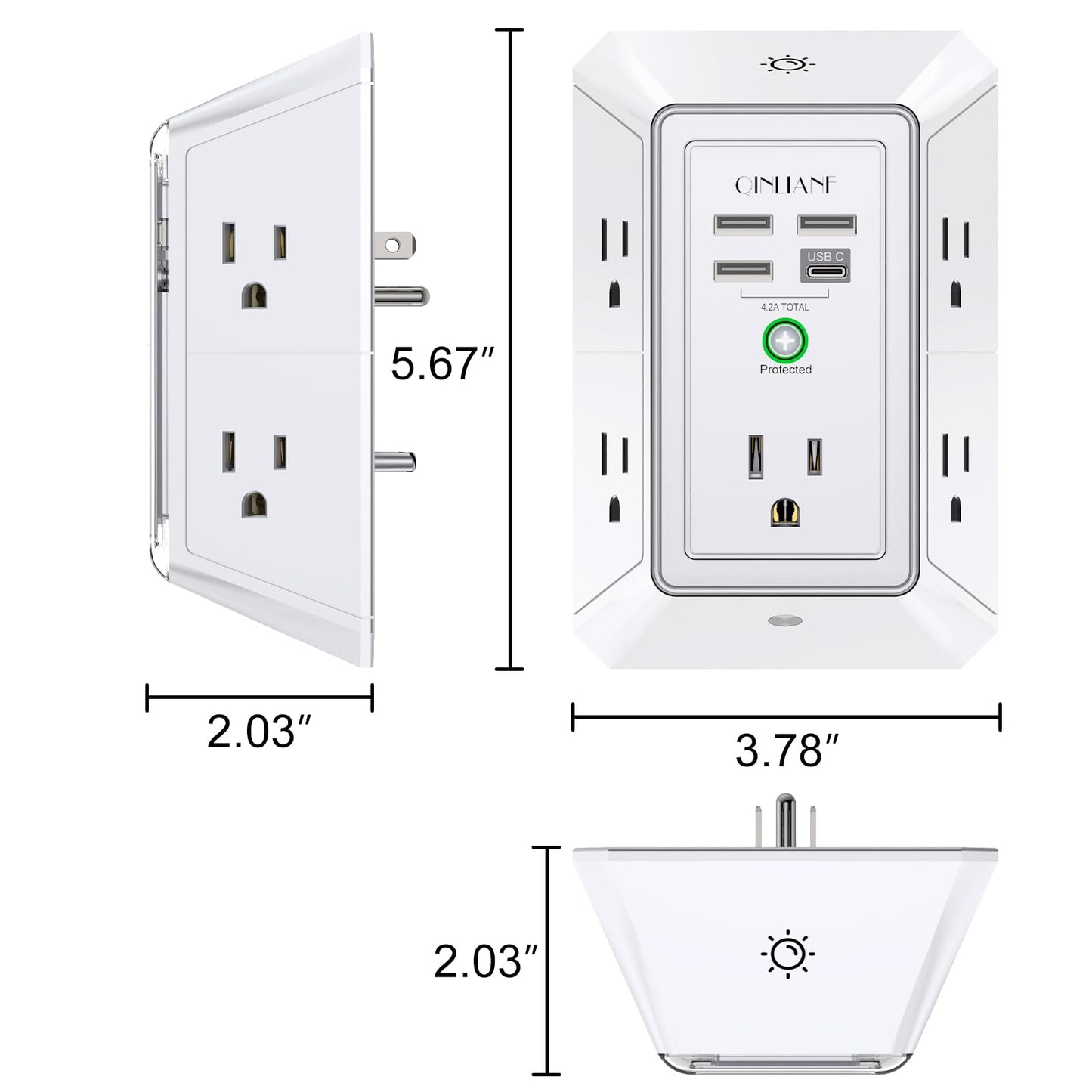 Wall Outlet Extender with USB &amp; Surge Protection
